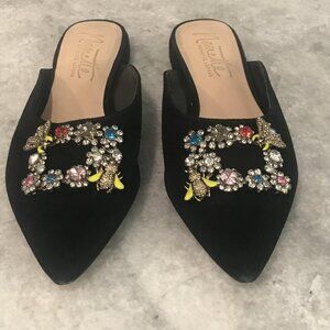 Nanette Lepore Shoes Womens Size 8 Black Doris Mules Jeweled Bee Embellished